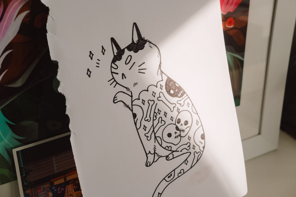 Tattoo Cat (2) Original Marker Drawing - Signed